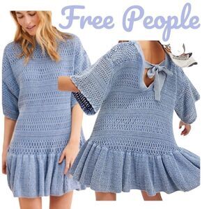 Free People Blue Crochet Mini Dress